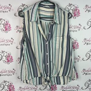 beachlunchlounge tank top tie up bottom Multicolor Striped Button-Down Shirt